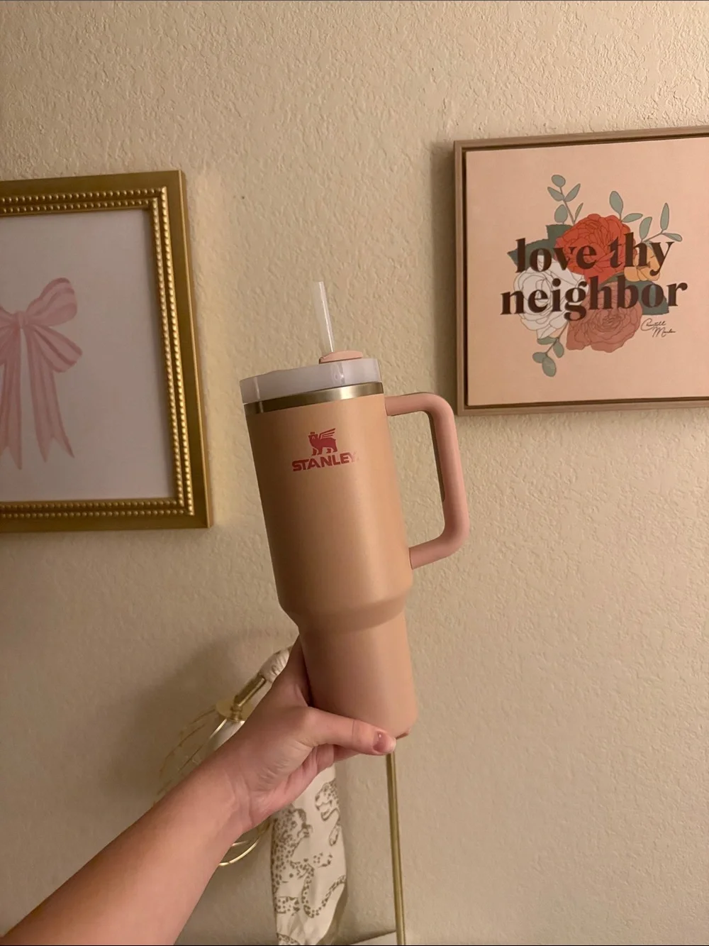 Stanley Matte Peach Travel Mug with Handle and Straw